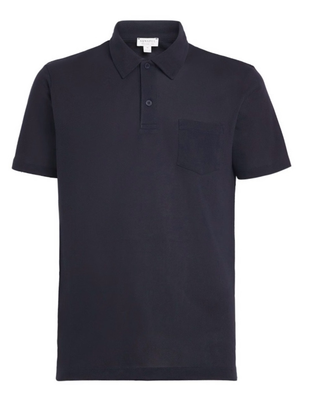 Sunspel riveria Dark Navy Short-Sleeve Cotton pique Polo with Chest Pocket